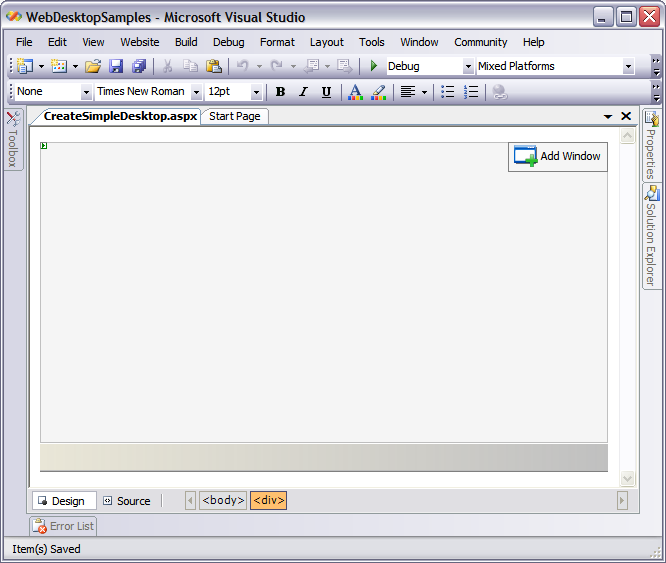 Drag WebDesktopManager from the Toolbox