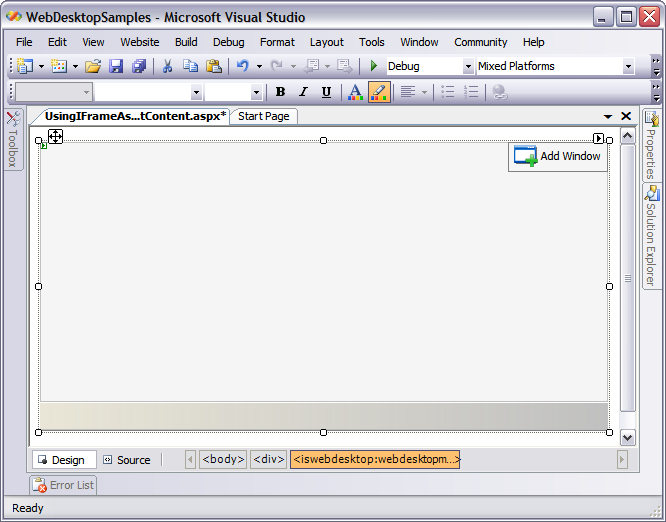Drag WebDesktopManager from the Toolbox